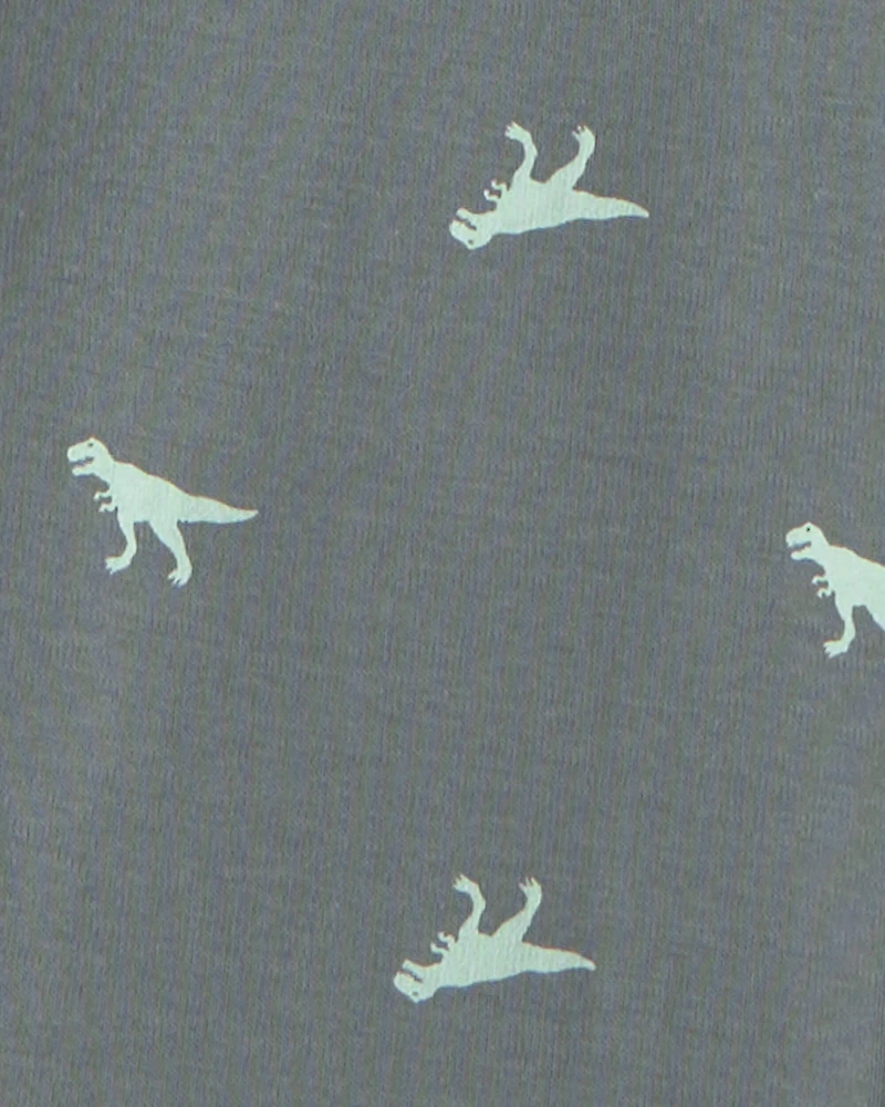 Boys Dinosaur 100% Cotton Snug Fit 4-Piece Pyjama Set - Green/Grey