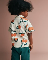 Toddler Boy Button-Down Short-Sleeve Shirt Clementine Grove Print - Cream