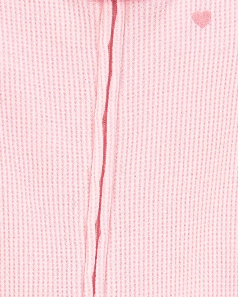 Toddler Girl Heart Waffle Knit Footie 1-Piece Pyjamas - Pink