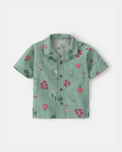 Toddler Boy Veggies Fruit Short-Sleeve Button-Down Shirt - Green