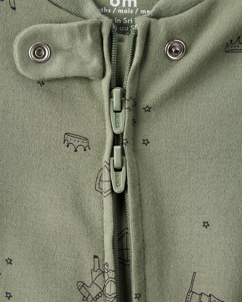 Baby Boy Dragon Print 100% Cotton Long-Sleeve Sleeper - Green