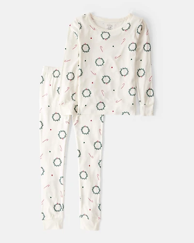 Kid Wreath PurelySoft Long-Sleeve Snug Fit 2-Piece Pajamas - White