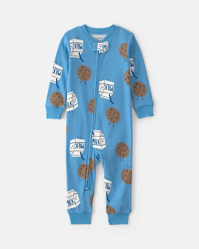 Baby Boy 1-Piece Milk & Cookies Snug Fit Pyjama - Blue