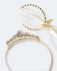 Toddler Girl 2-Pack Crown & Septer Set - Gold/Pearl