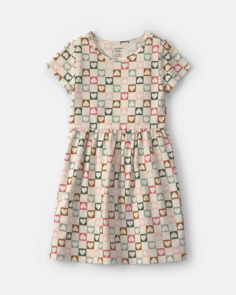 Girls Heart Short-Sleeve Dress - Cream
