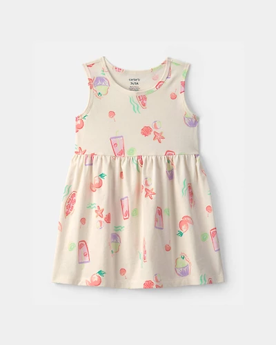 Toddler Girl Summer Sleeveless Dress - Cream