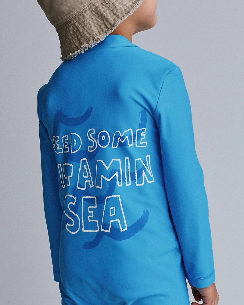 Toddler Boy 'Vitamin Sea' Long-Sleeve 1-Piece Rashguard - Turquoise