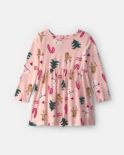 Toddler Girl Christmas Long-Sleeve Dress - Pink