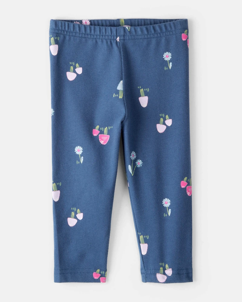 Baby Girl Floral Cotton Pull-On Stretch Leggings - Blue
