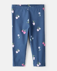 Baby Girl Floral Cotton Pull-On Stretch Leggings - Blue