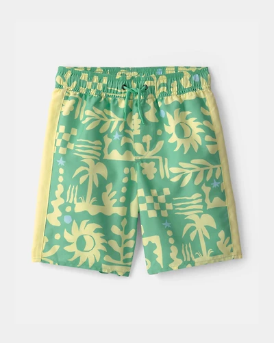 Boys Floral  Swim Trunks - Green/Yellow