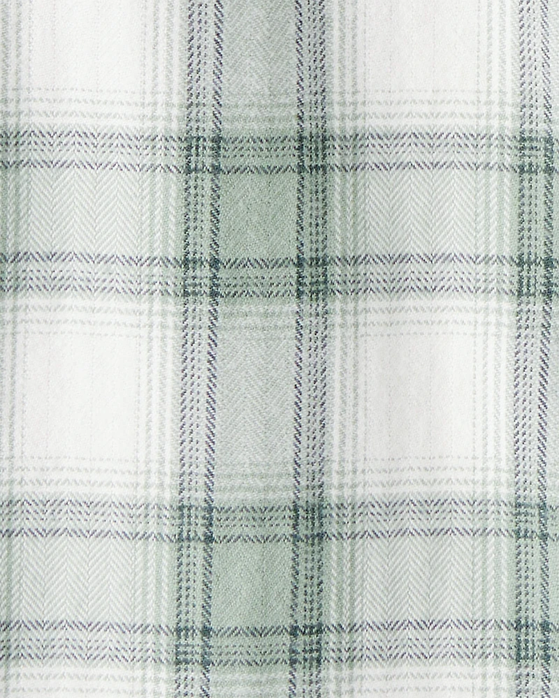Kid Organic Cotton Herringbone Button-Front Shirt Plaid