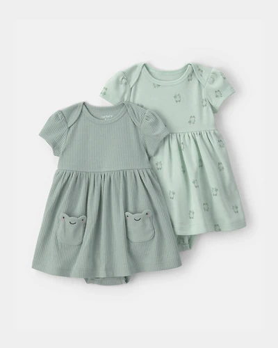 Baby Girl 2-Pack Frog Short-Sleeve Dresses - Green
