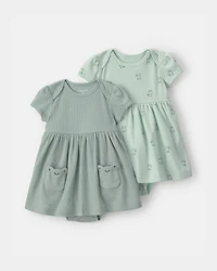 Baby Girl 2-Pack Frog Short-Sleeve Dresses - Green