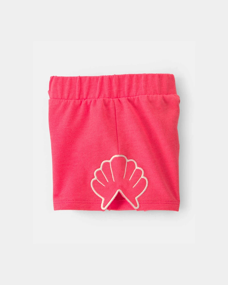 Baby Girl Shell French Terry Shorts - Orange
