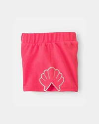 Baby Girl Shell French Terry Shorts - Orange