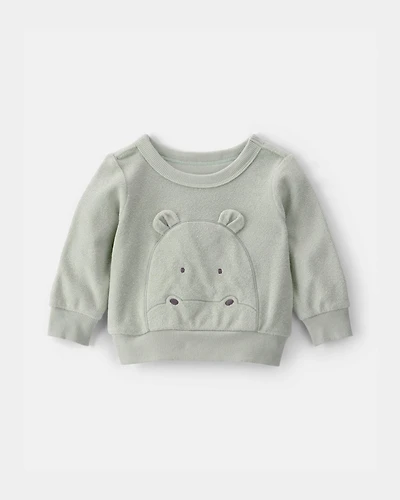 Baby Hippo Terry Pullover Sweatshirt - Green
