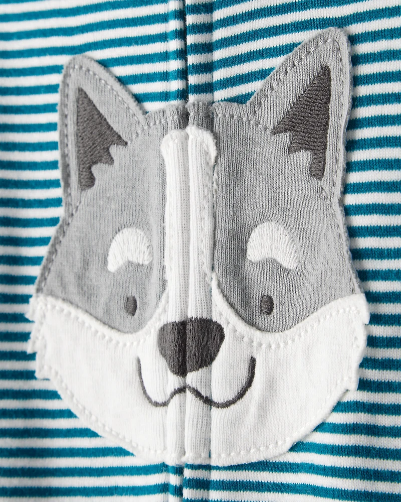Toddler Boy Dog Striped 100% Cotton Snug Fit Footie 1-Piece Pyjamas - Blue