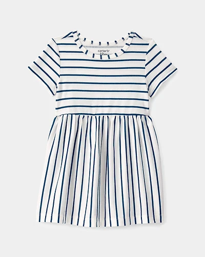 Baby Girl Striped Short-Sleeve Dress - Blue/Ivory