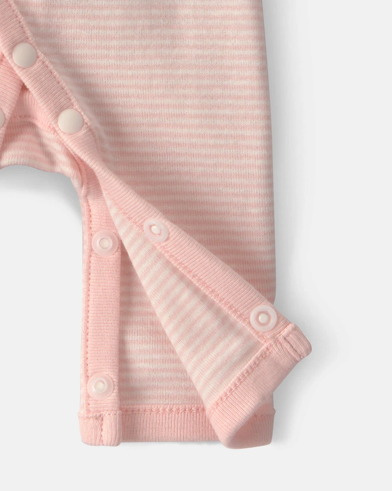 Baby Girl Striped 100% Cotton Sleeper - Pink