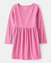 Girls Long Sleeve Cotton Dress - Pink