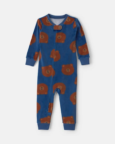 Baby Boy 1-Piece Bear 2-Way Zip DreamPlush Snug Fit Pyjama - Navy Blue