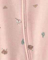 Baby Girl Western 100% Cotton 2-Way Zip Sleeper - Pink