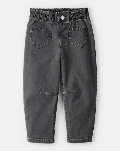 Toddler Girl Heart Pocket Barrel Jeans - Black