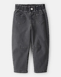 Toddler Girl Heart Pocket Barrel Jeans - Black