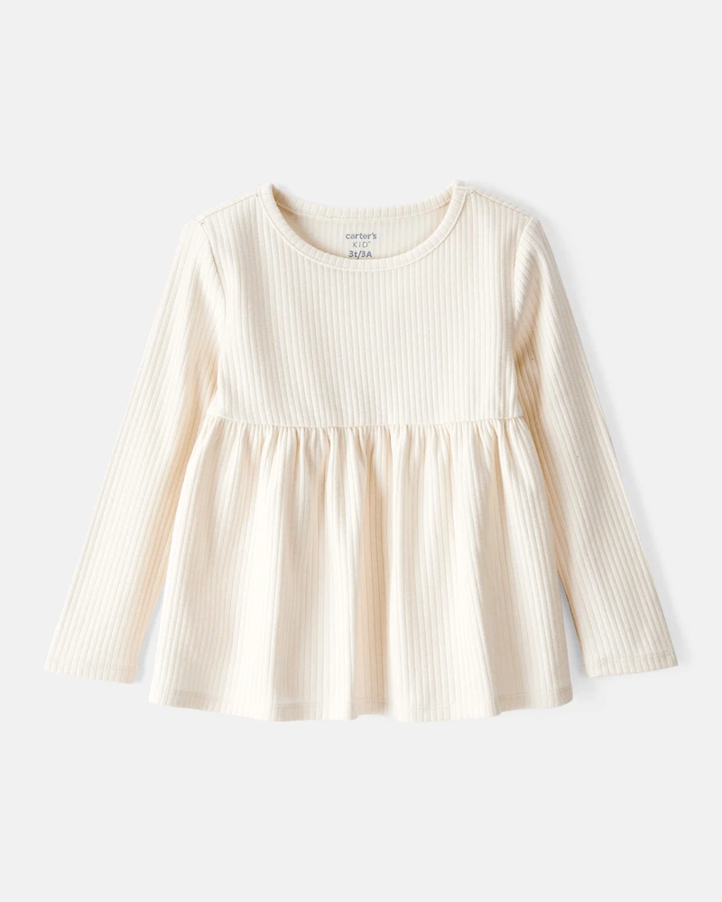 Toddler Girl Long-Sleeve Peplum Top - White