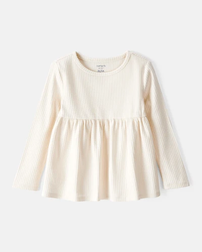 Toddler Girl Long-Sleeve Peplum Top - White