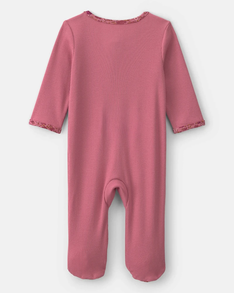 Baby Girl Floral Cotton 2-Way Zip Sleeper - Pink