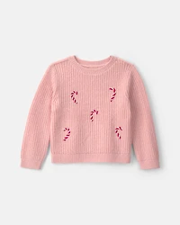 Toddler Girl Candy Cane Sweater - Pink