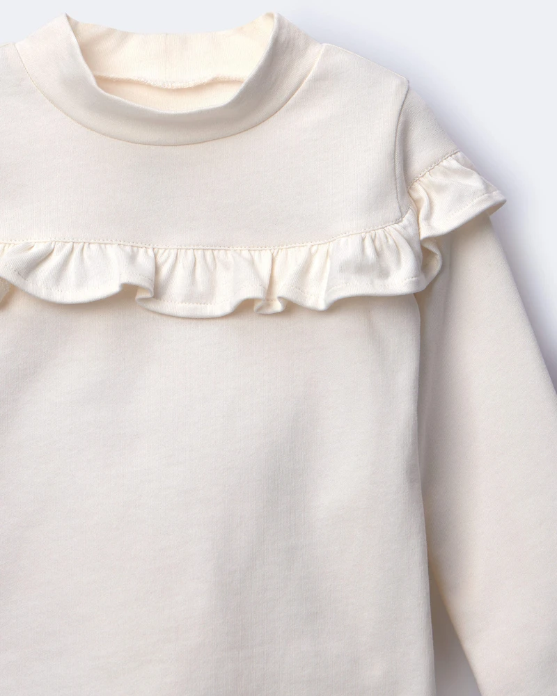 Toddler Girl Mock Neck Ruffle Top - Cream