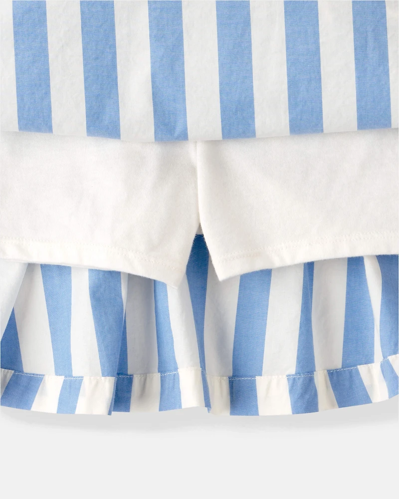 Girls Striped Skort - Blue/White