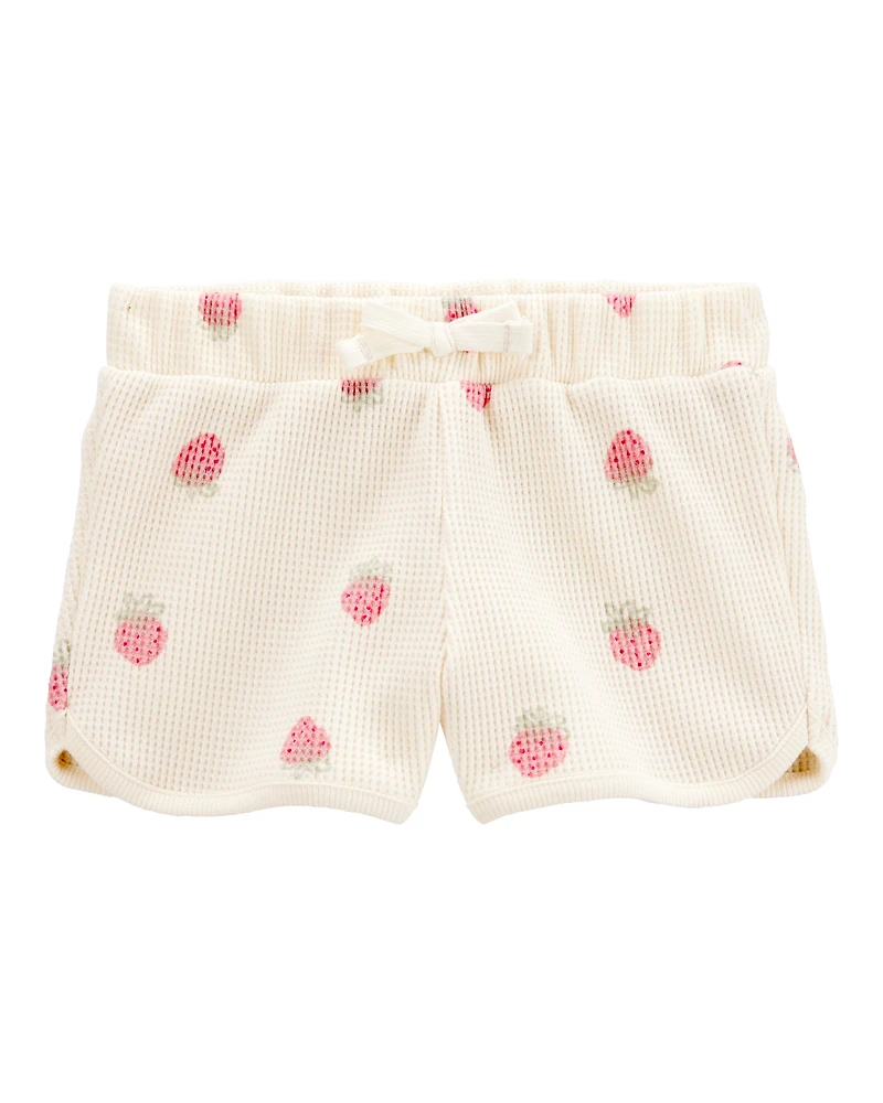 Toddler Strawberry Print Waffle Knit Shorts - Ivory