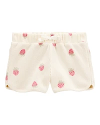 Toddler Strawberry Print Waffle Knit Shorts - Ivory