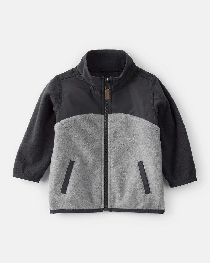 Baby Boy Long-Sleeve Zip-Up Jacket - Grey/Black