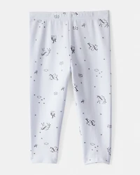 Baby Girl Printed Cotton Pull-On Stretch Leggings - Blue