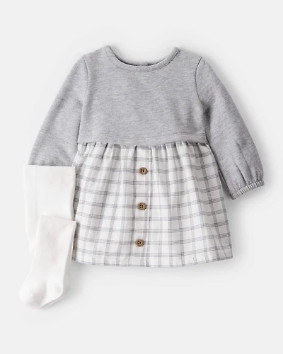 Baby Girl DayDream Fleece Plaid Dress - Grey/White