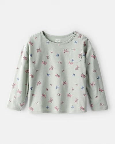 Toddler Girl Butterfly Print Long Sleeve Tee - Green