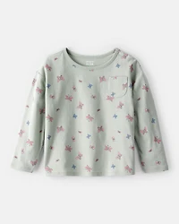 Toddler Girl Butterfly Print Long Sleeve Tee - Green