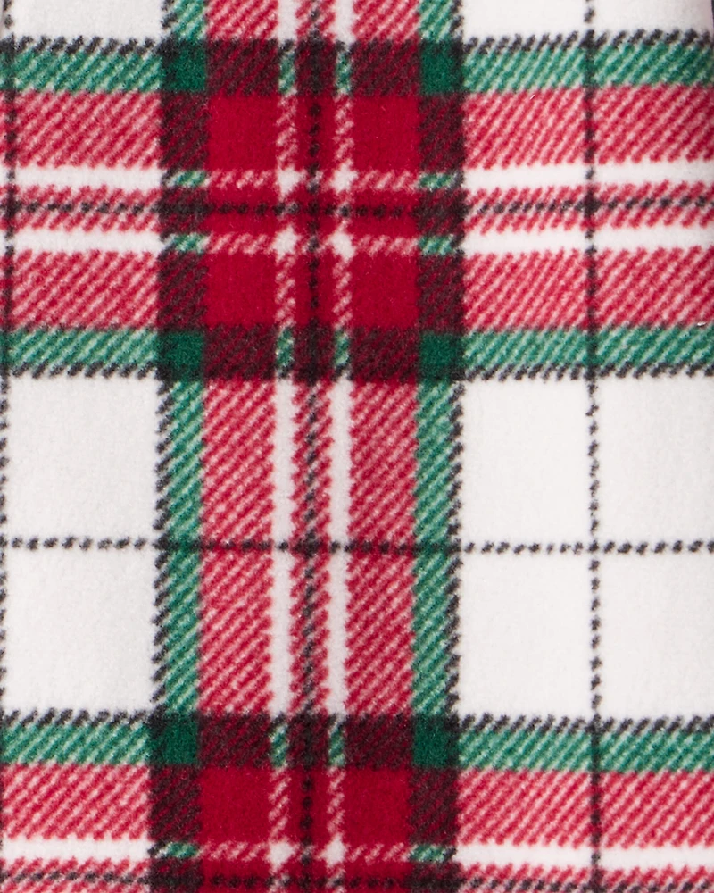 Toddler Plaid Print Fleece Long-Sleeve Loose Fit 1-Piece Pajamas