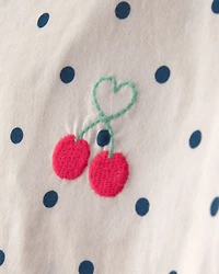 Girls 2-Piece Cherry Polka Dots Tee & Pant Set - Blue/Ivory