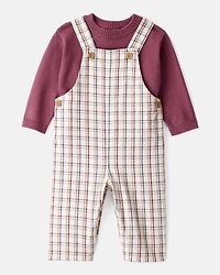 Baby Boy 2-Piece Plaid Overall Set - Maroon/Ivory
