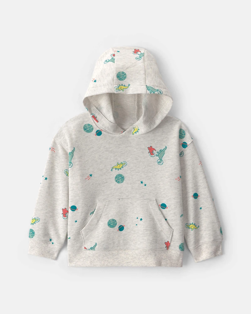 Toddler Boy Dinosaur French Terry Hoodie - Grey