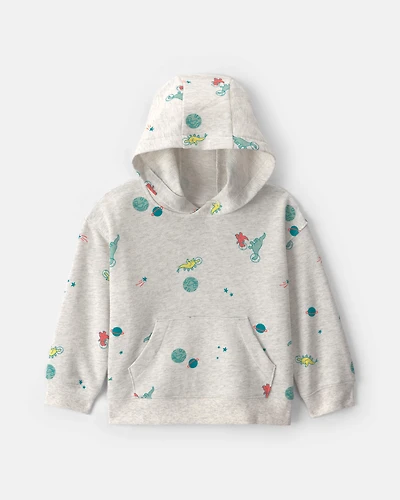 Toddler Boy Dinosaur French Terry Hoodie - Grey