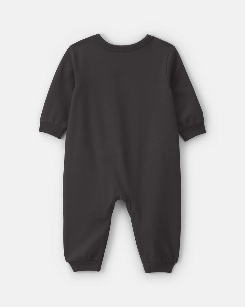 Baby Skeleton Halloween French Terry Long-Sleeve Jumpsuit - Black
