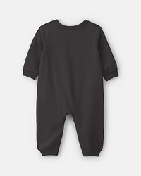 Baby Skeleton Halloween French Terry Long-Sleeve Jumpsuit - Black