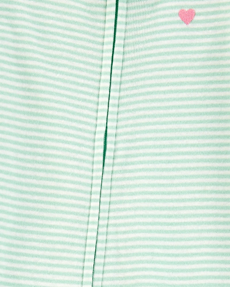 Baby Girl Striped Snug Fit Cotton Footie 1-Piece Pyjamas - Green